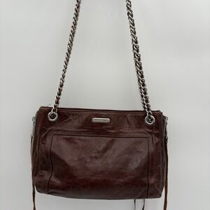 Rebecca Minkoff Swing Double Chain  Brown Leather Shoulder Bag Women's Handbag